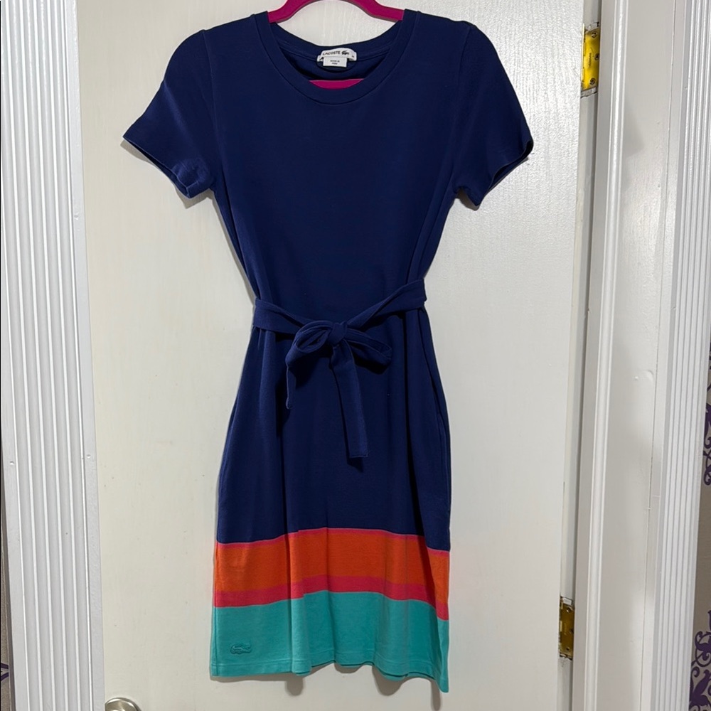 Navy Colorblock Belted Dress
